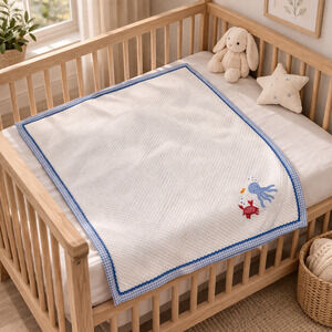 Pottery Barn Kids Octopus Gingham Baby Quilt Embroidered Blanket 29 X 39" RARE